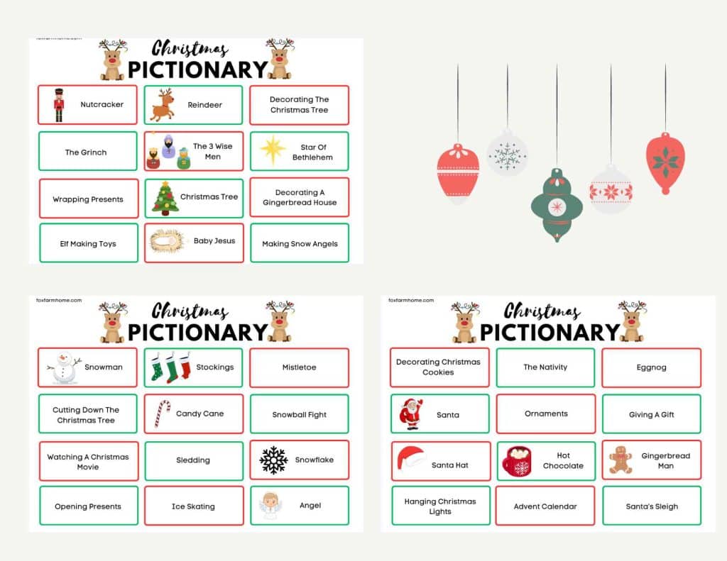 christmas pictionary game for families-free printable - fox farm home